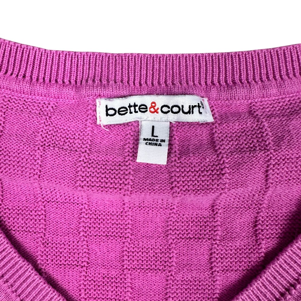 Bette & Court‎ Womens L Checkered V Neck Long Sleeve Pullover Sweater Pink - Picture 7 of 10